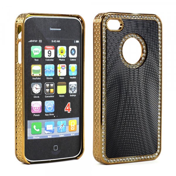 Wholesale iPhone 4 4S  Sprial Diamond Chrome Case (Black)